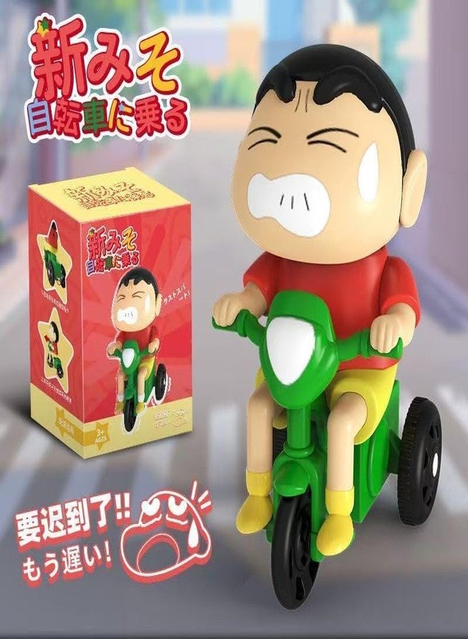 FowWelt Cartoon Tricycle Figure - Expressive Character Toy with Collector Box - Red & Yellow Outfit, Green Bike - Whimsical Japanese-Inspired Design (Sinchan C) - Image 4